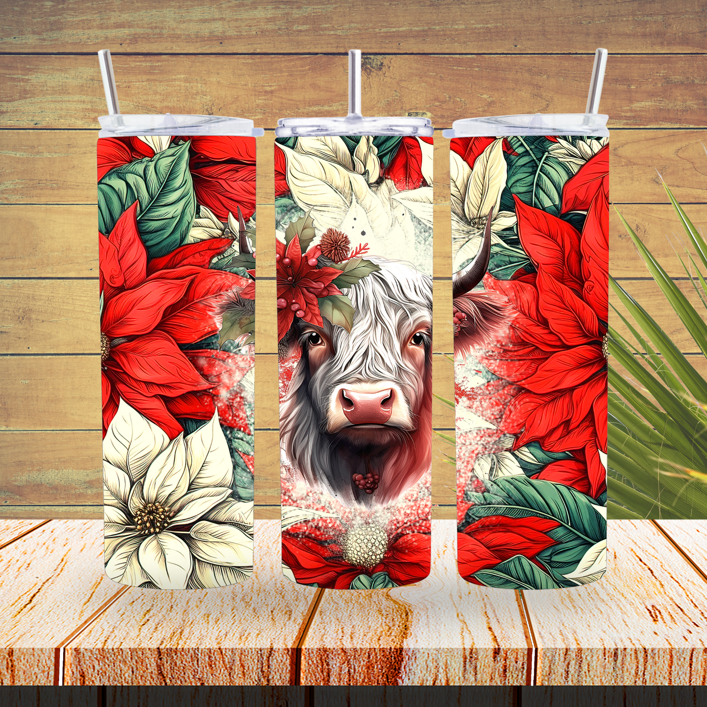 Ready to Use - Sublimation or Vinyl Tumbler Wraps  - Christmas Cow- TW100463