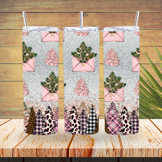 Vinyl Tumbler Wraps  - Pink Christmas Trees - TW100473