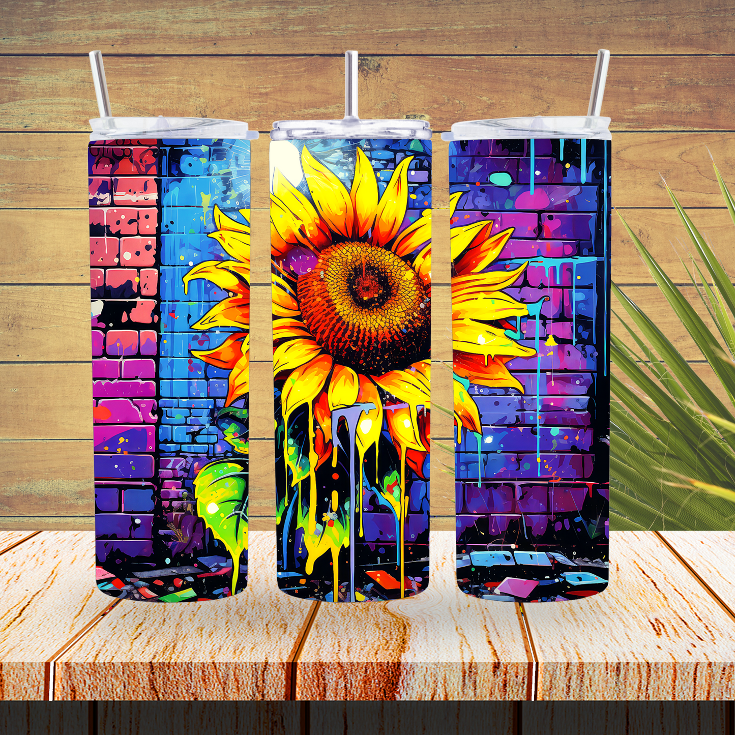 Ready to Use - Sublimation or Vinyl Tumbler Wraps  - Graffiti Sunflower - TW100603