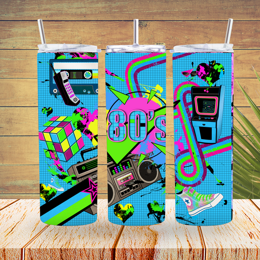 Ready to Use - Sublimation or Vinyl Tumbler Wraps  - 80's - TW100213