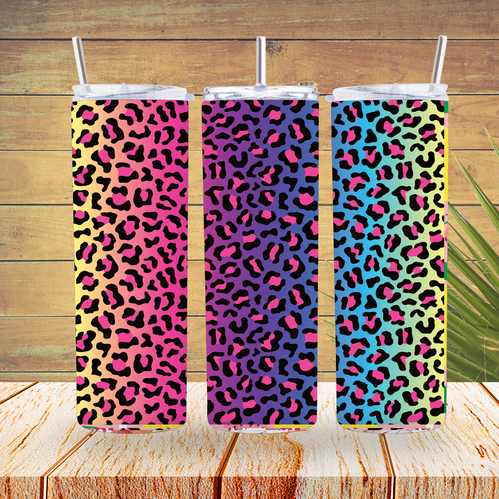 Colourful Design Wraps Ready to Use - Sublimation or Vinyl Tumbler Wraps - Colourful Leopard ...