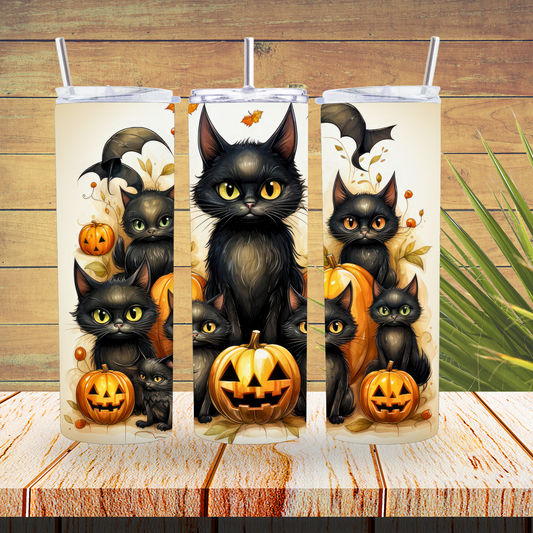 Ready to Use - Sublimation or Vinyl Tumbler Wraps  - Black Cats - TW100274