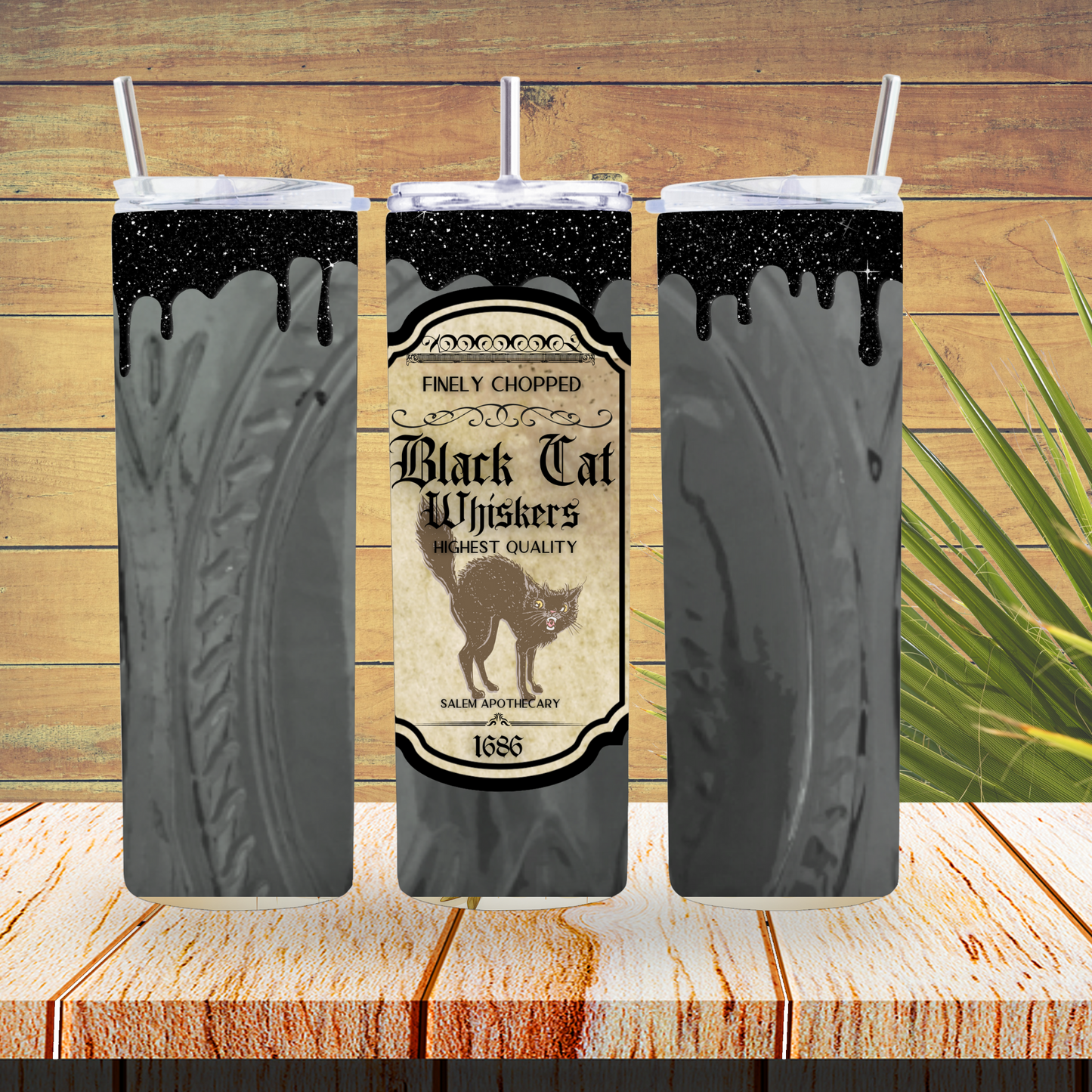 Ready to Use - Sublimation or Vinyl Tumbler Wraps  - Black Cat Whiskers - TW100275