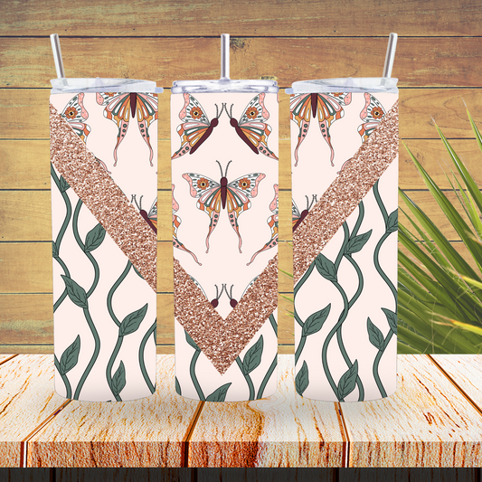 Ready to Use - Sublimation or Vinyl Tumbler Wraps  - Boho Butterfly V Split- TW100379