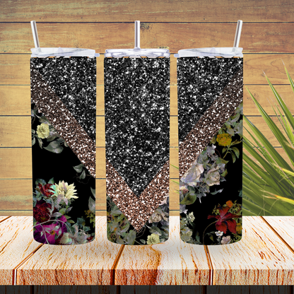 Ready to Use - Sublimation or Vinyl Tumbler Wraps  - Dark Floral V Split- TW100384