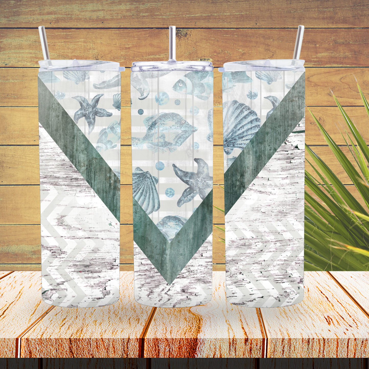 Vinyl Tumbler Wraps  - Ocean Shells V Split- TW100392