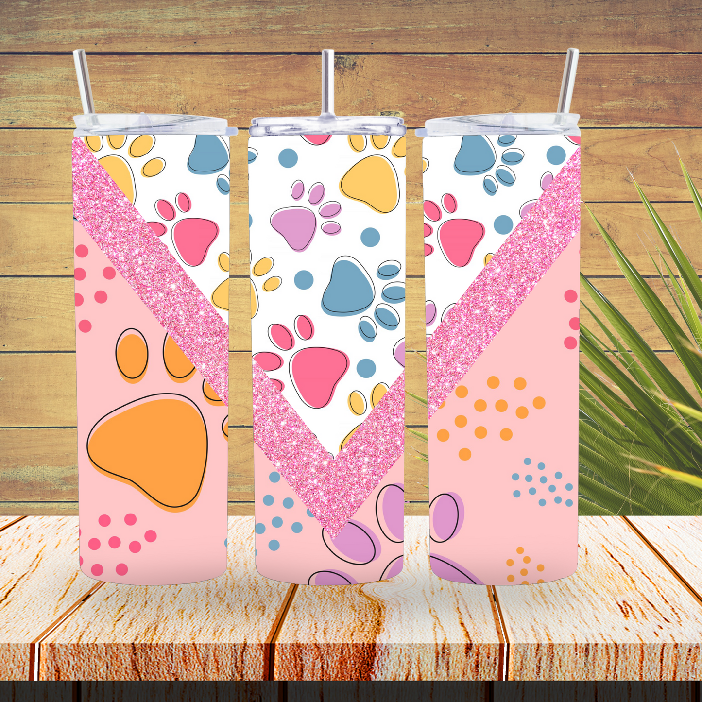 Vinyl Tumbler Wraps  - Pink Paws V Split- TW100410