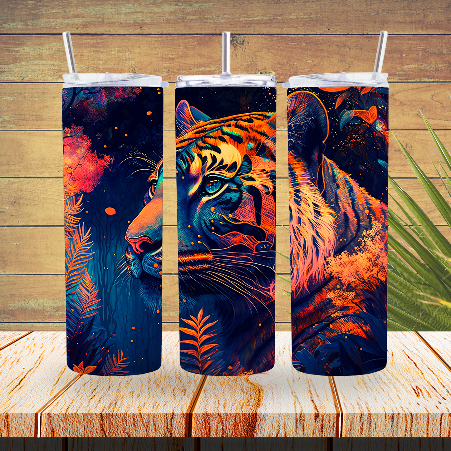 Ready to Use - Sublimation or Vinyl Tumbler Wraps  - Alcohol Ink Tiger - TW100435