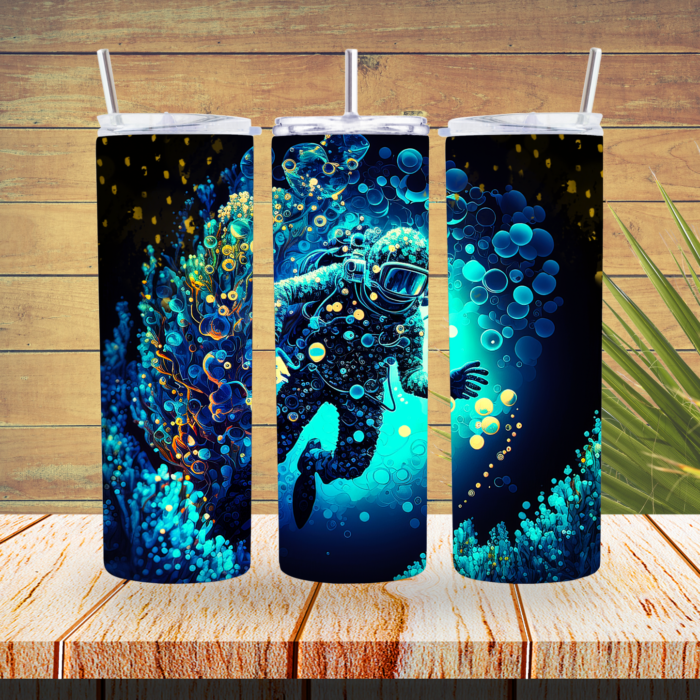 Ready to Use - Sublimation or Vinyl Tumbler Wraps  - Alcohol Ink Scuba Diver - TW100436