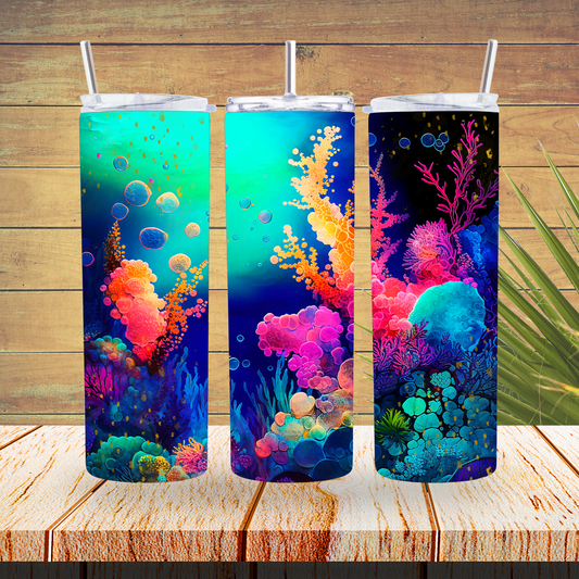 Ready to Use - Sublimation or Vinyl Tumbler Wraps  - Alcohol Ink Coral- TW100443