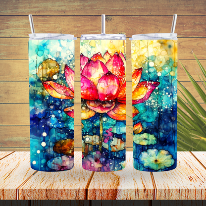 Ready to Use - Sublimation or Vinyl Tumbler Wraps  - Alcohol Ink Lotus - TW100450