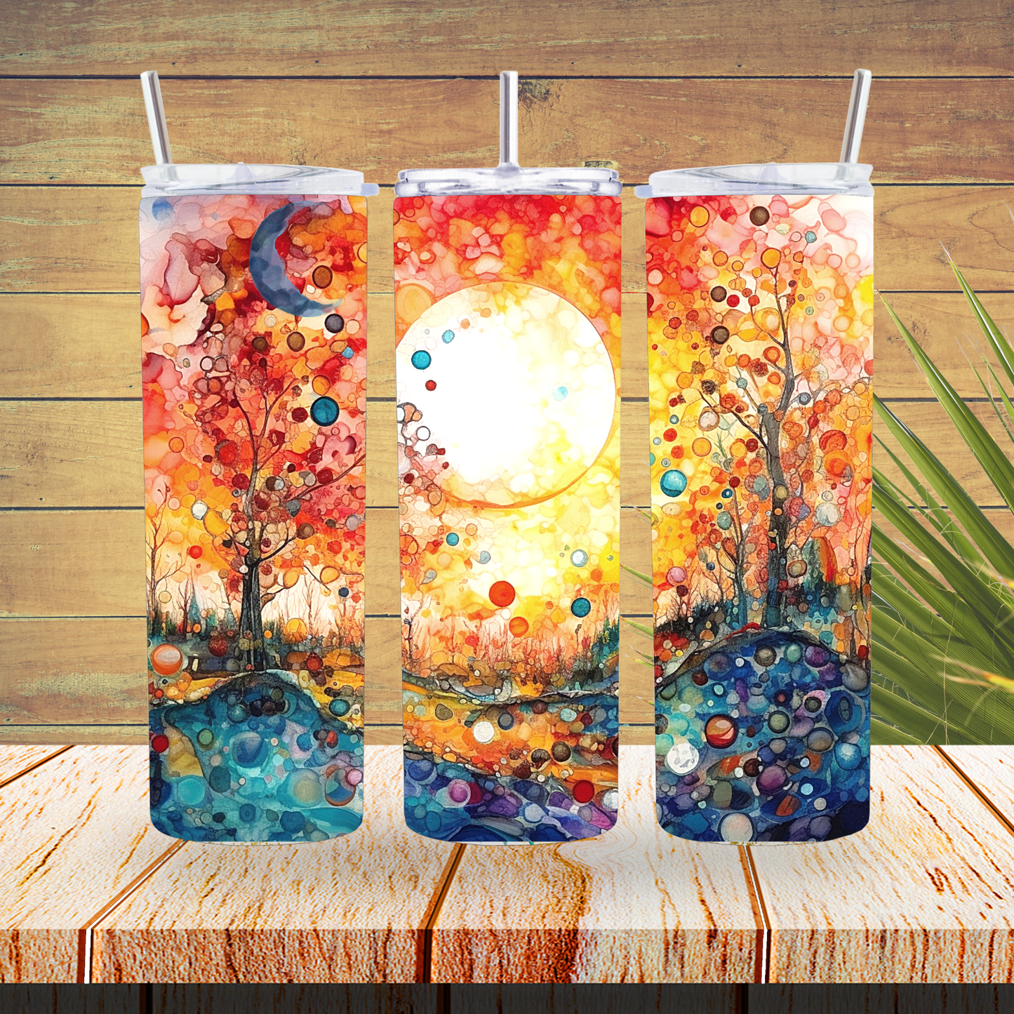 Ready to Use - Sublimation or Vinyl Tumbler Wraps  - Alcohol Ink Sun - TW100454