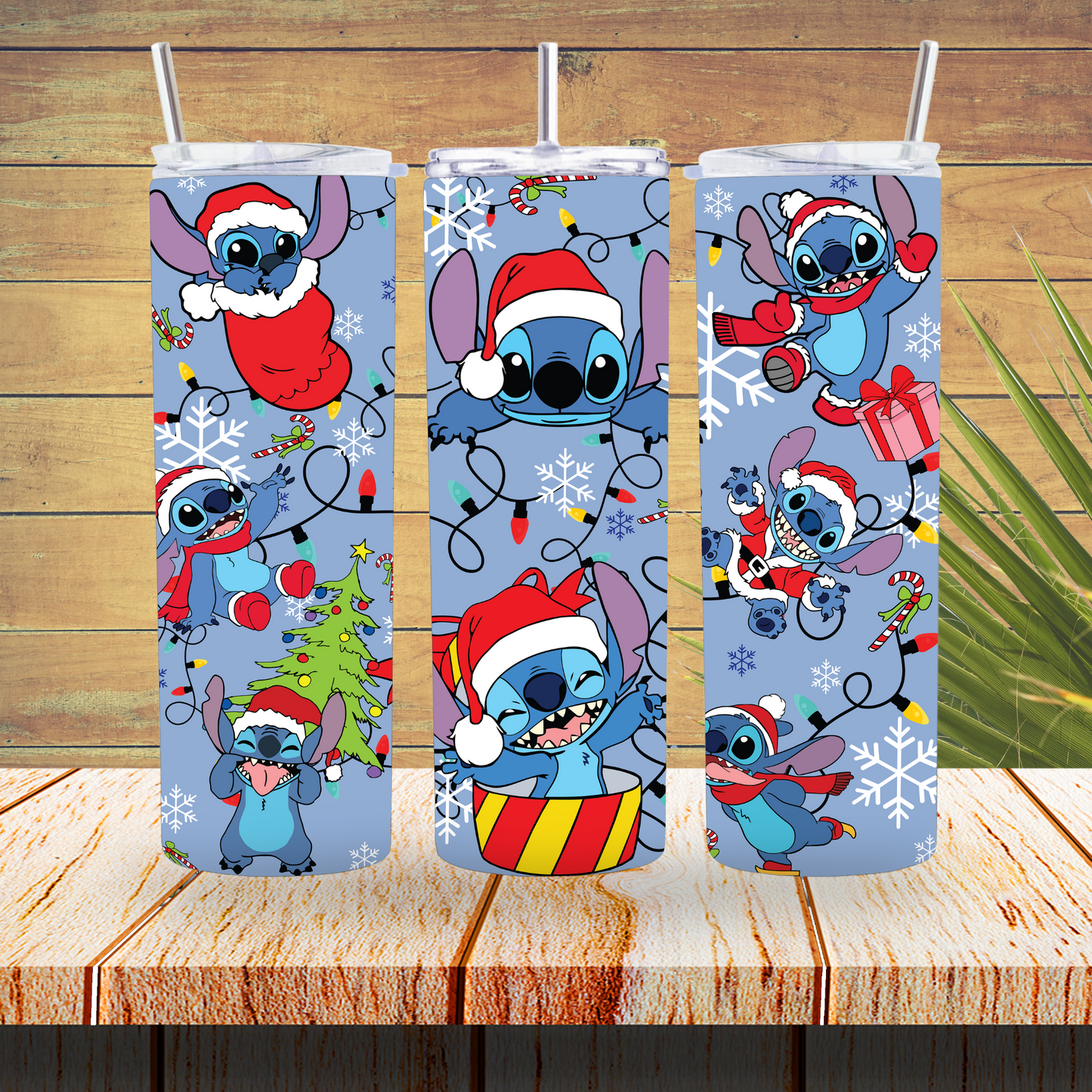 Ready to Use - Sublimation or Vinyl Tumbler Wraps  - Blue Alien Christmas - TW100620