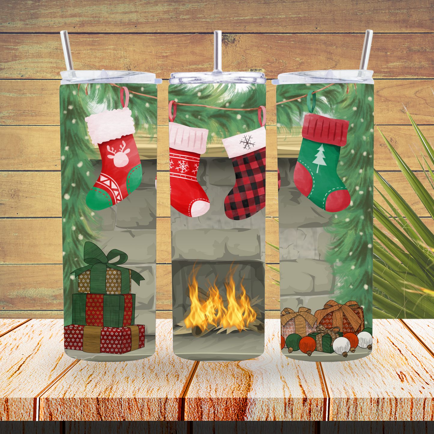 Ready to Use - Tumbler Wraps - Vinyl or Sublimation - Stockings Over Mantle - TW100654