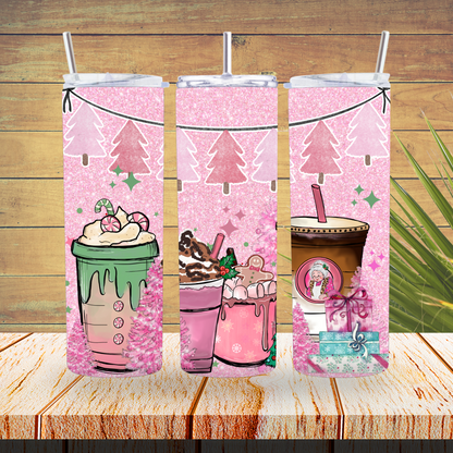 Ready to Use - Tumbler Wraps - Vinyl or Sublimation - Pink Christmas - TW100653