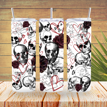 Ready to Use - Tumbler Wraps - Vinyl or Sublimation - Skull Hearts - TW100676