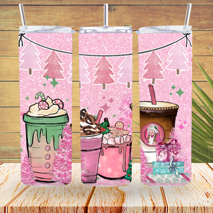 Ready to Use - Tumbler Wraps - Vinyl or Sublimation - Pink Christmas - TW100883