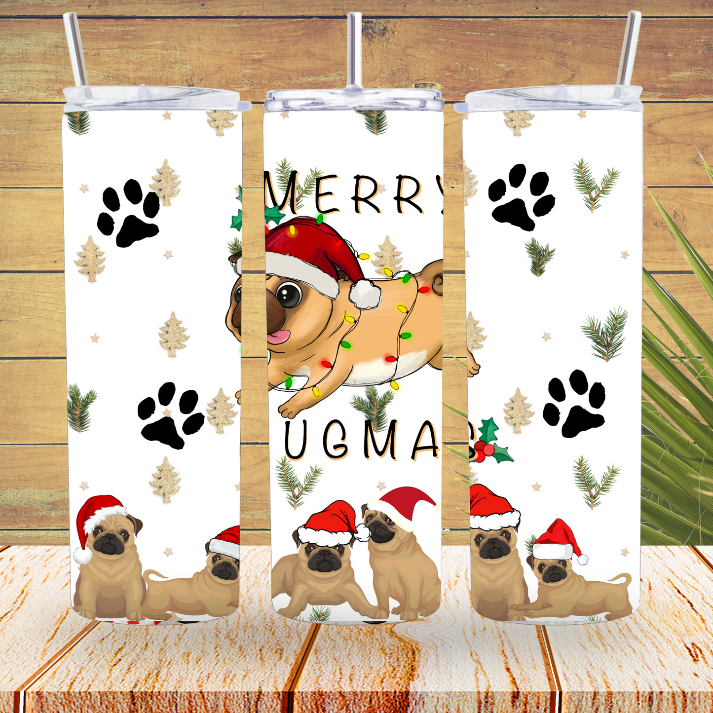 Ready to Use - Tumbler Wraps - Vinyl or Sublimation - Merry Pugmas - TW100885