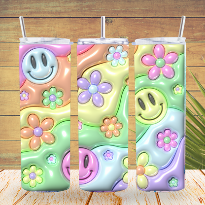 Ready to Use - Tumbler Wraps - Vinyl or Sublimation - Puff Face and flowers- TW100699