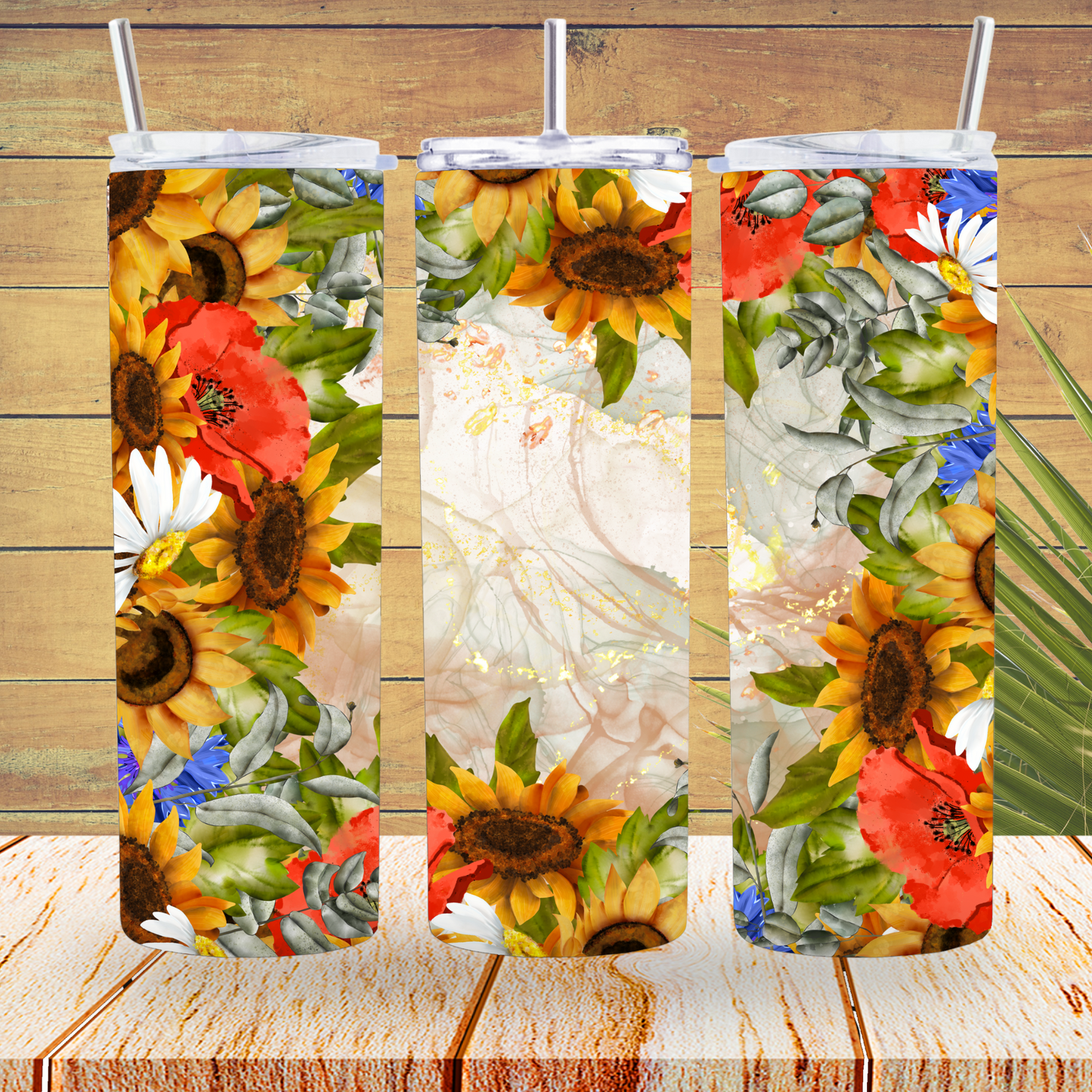 Ready to Use - Tumbler Wraps - Vinyl or Sublimation - Floral Sunflower - TW100930