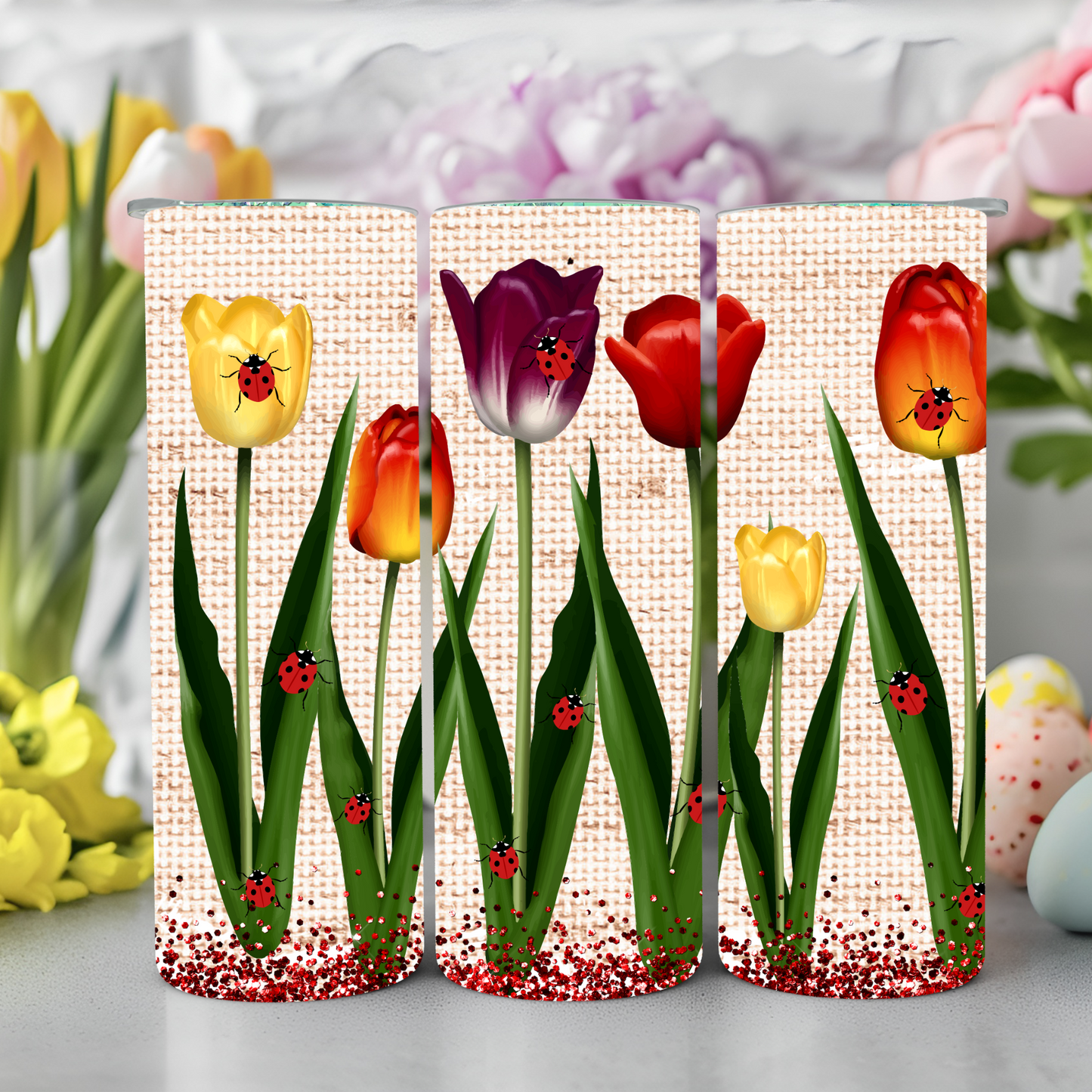 Ready to Use - Tumbler Wraps - Vinyl or Sublimation - Ladybug Tulip - TW100951