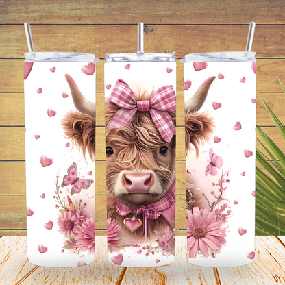 Ready to Use - Tumbler Wraps - Vinyl or Sublimation - Pink Heifer Cow - TW100695