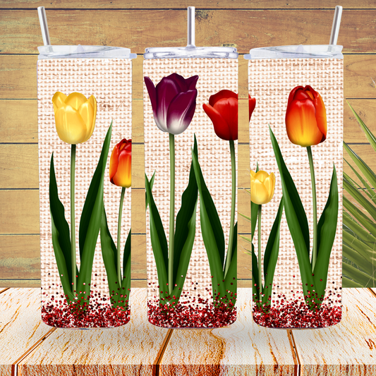 Ready to Use - Tumbler Wraps - Vinyl or Sublimation - Tulips - TW100933