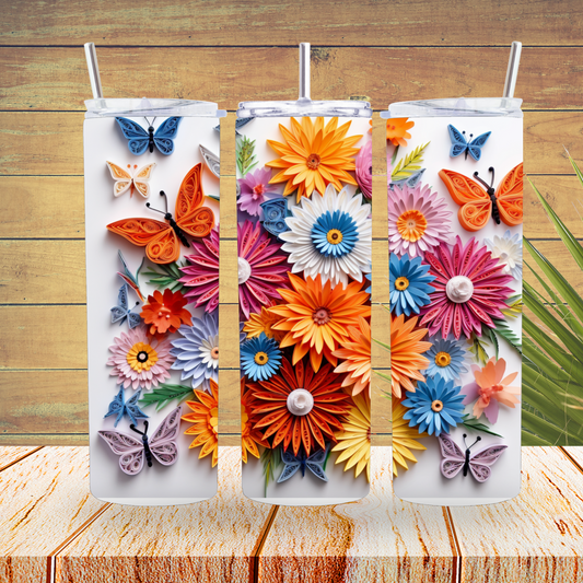 Tumbler Wraps  - 3D Butterfly Flowers - TW100129 - Cutey K Blanks