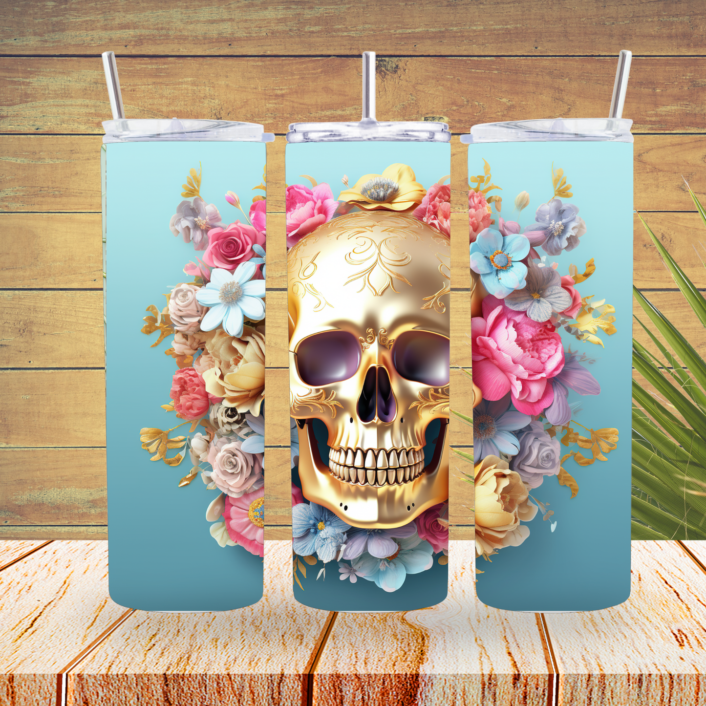 Tumbler Wraps  - Flower 3D Skull - TW100138 - Cutey K Blanks