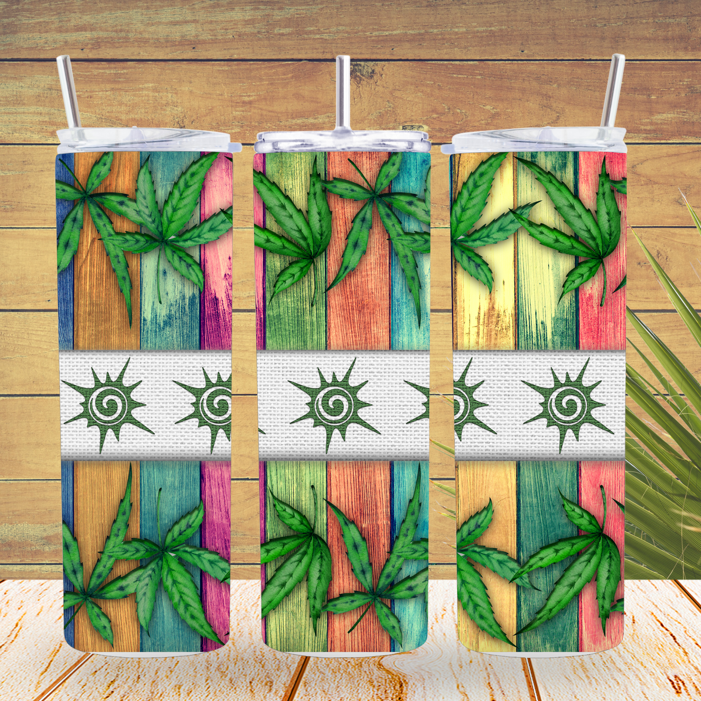 Ready to Use - Tumbler Wraps - Vinyl or Sublimation - Colourful Weed - TW100746