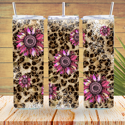 Ready to Use - Tumbler Wraps - Vinyl or Sublimation - Leopard Pink Sunflower - TW100918