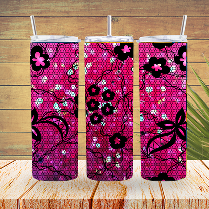 Ready to Ship - Sublimation or Vinyl - Tumbler Wraps  - Pink and Black Lace - TW100152