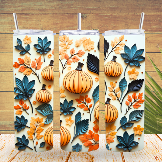 Ready to Use - Tumbler Wraps - Vinyl or Sublimation - 3D Pumpkins- TW100748