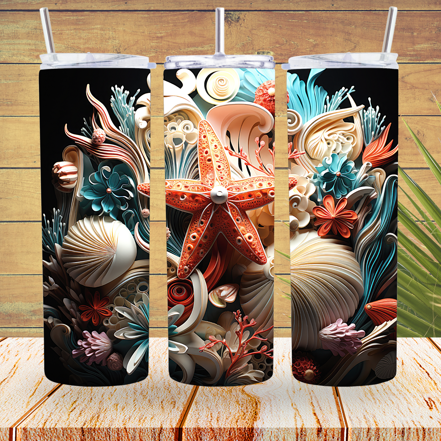 Ready to Use - Tumbler Wraps - Vinyl or Sublimation - 3D Starfish - TW100750