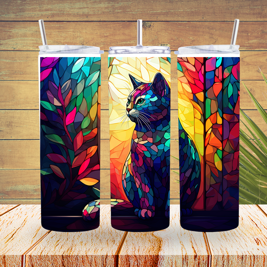 Ready to Use - Sublimation or Vinyl - Tumbler Wraps  - Stained Glass Cat - TW100107