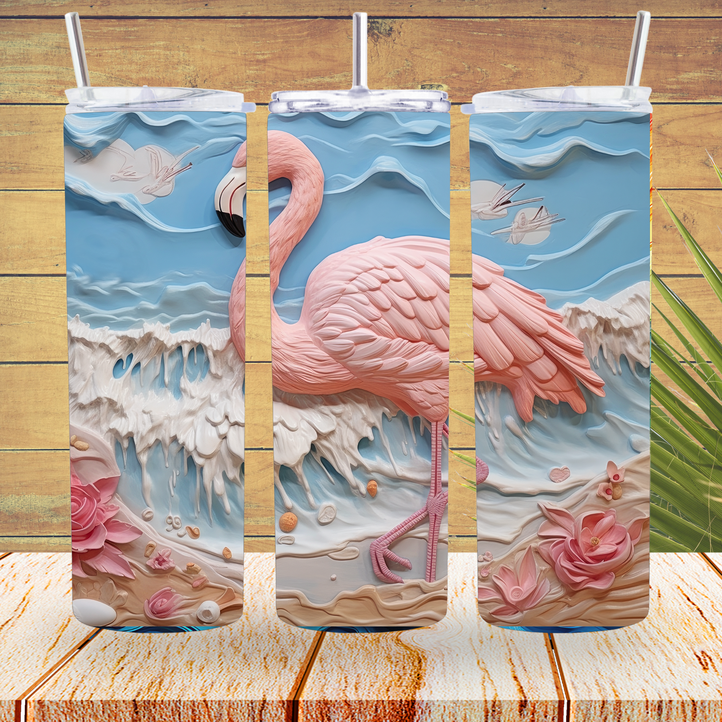 Ready to Use - Tumbler Wraps - Vinyl or Sublimation - 3D Flamingo - TW100754