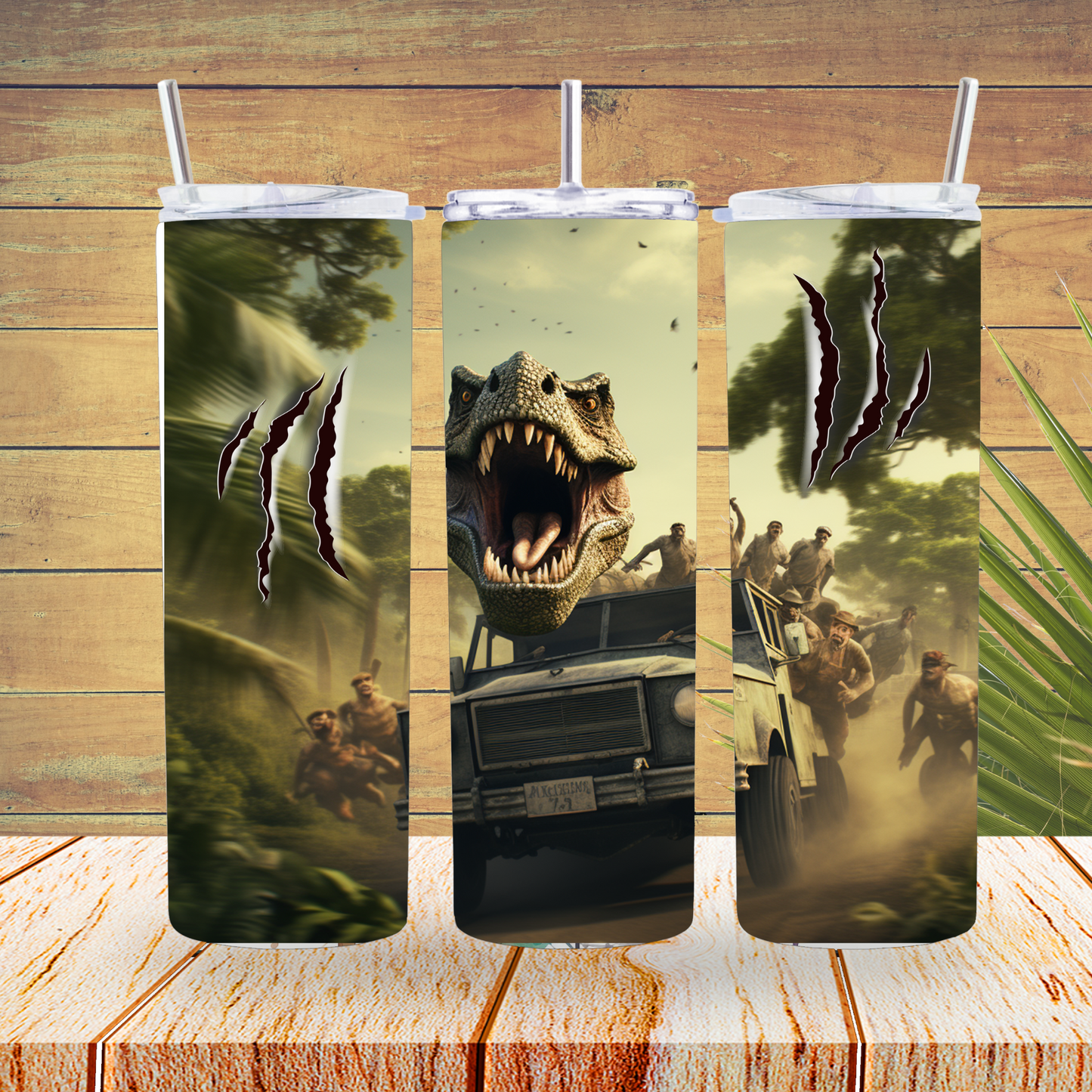 Ready to Use - Sublimation or Vinyl - Tumbler Wraps  - Dinosaur Jeep - TW100165