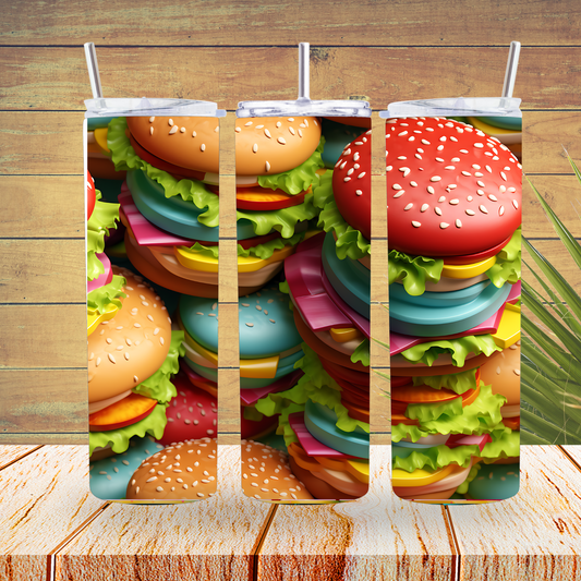 Ready to Use - Sublimation or Vinyl - Tumbler Wraps  - 3D Hamburger - TW100172