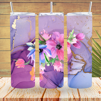 Ready to Use - Tumbler Wraps - Vinyl or Sublimation - Ink Flowers - TW100922