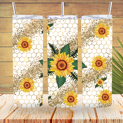 Ready to Use - Tumbler Wraps - Vinyl or Sublimation - Sunflower Honeycomb - TW100924