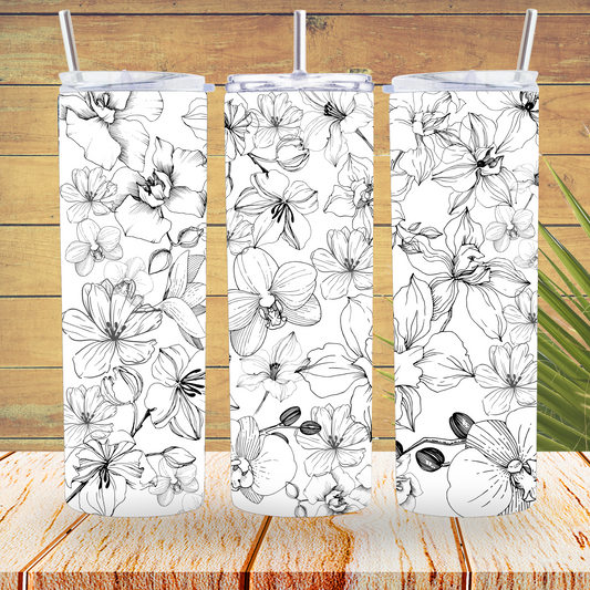 Ready to Use - Tumbler Wraps - Vinyl or Sublimation - Line Flowers - TW100915