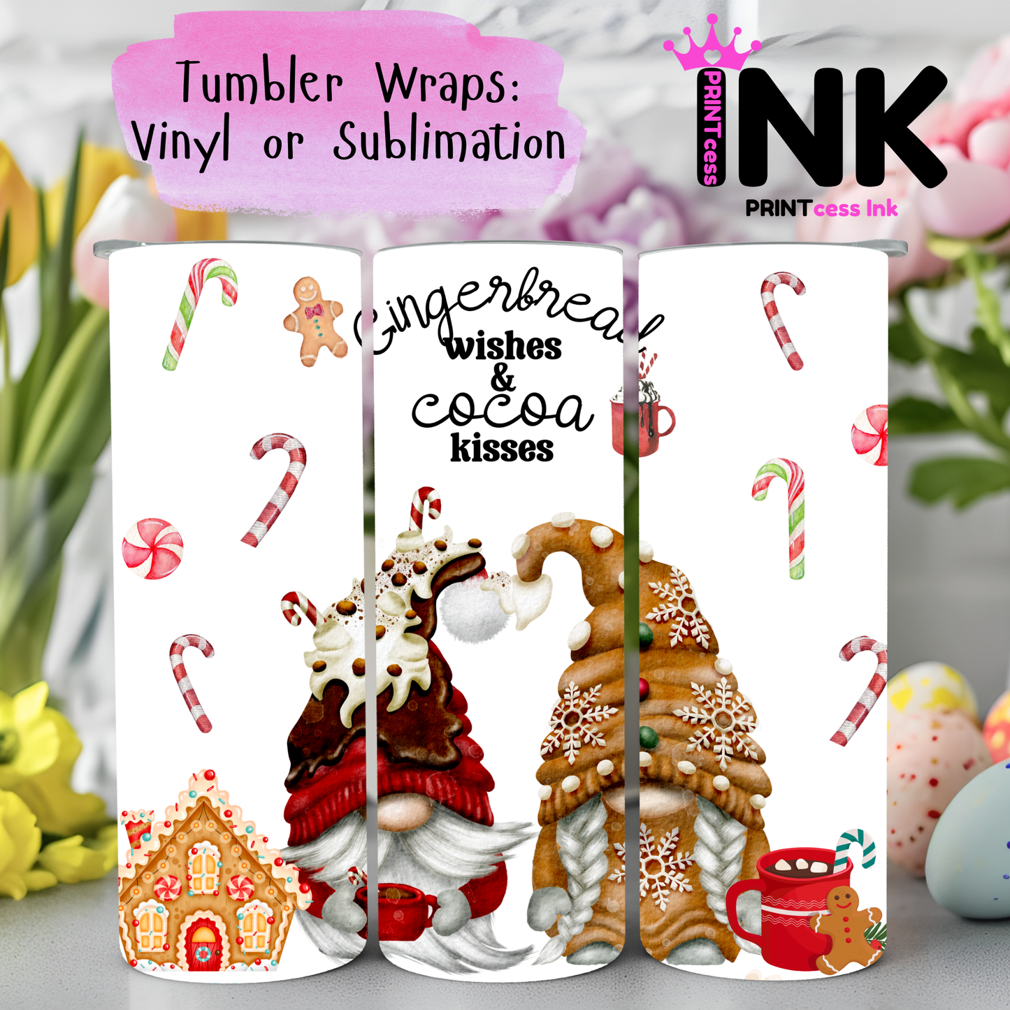 Ready to Use - Tumbler Wraps - Vinyl or Sublimation - Gingerbread Gnomes- TW100987