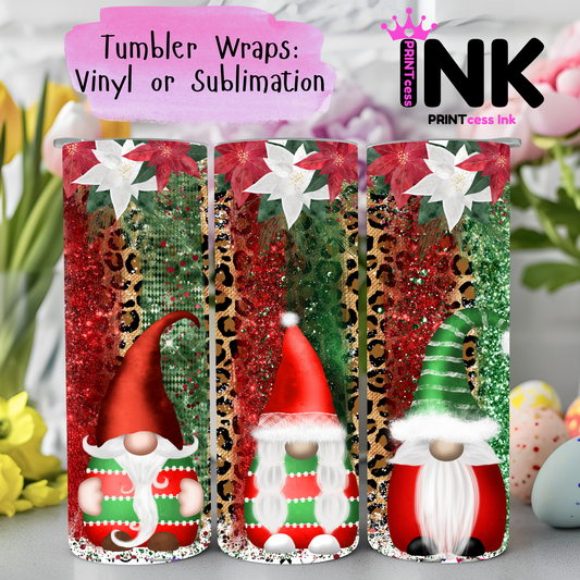 Ready to Use - Tumbler Wraps - Vinyl or Sublimation - Christmas Gnome - TW100993