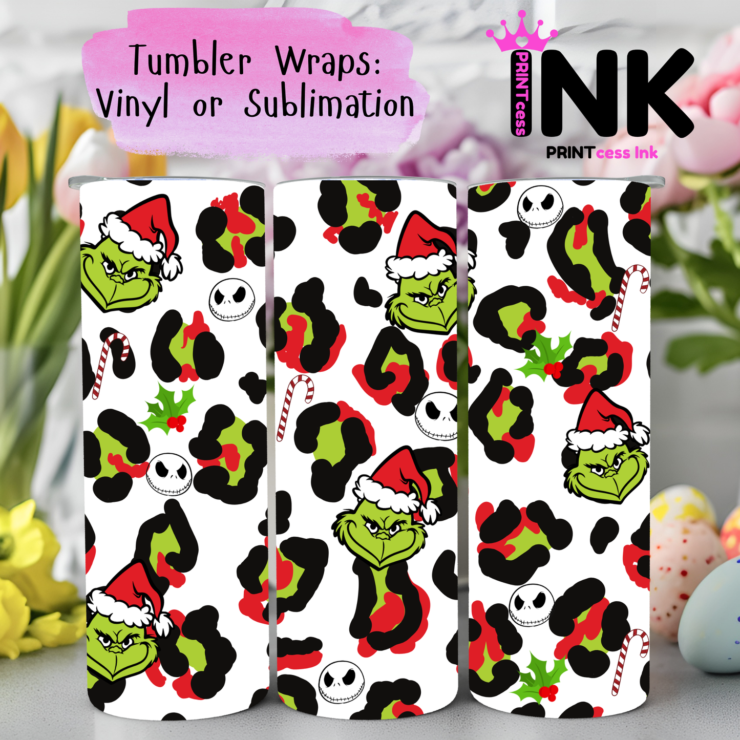Ready to Use - Tumbler Wraps - Vinyl or Sublimation - Christmas Grinch - TW100983