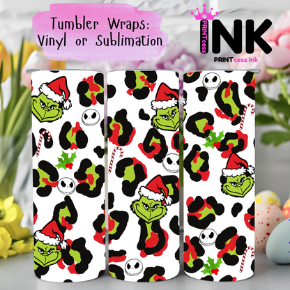 Ready to Use - Tumbler Wraps - Vinyl or Sublimation - Christmas Grinch - TW100983