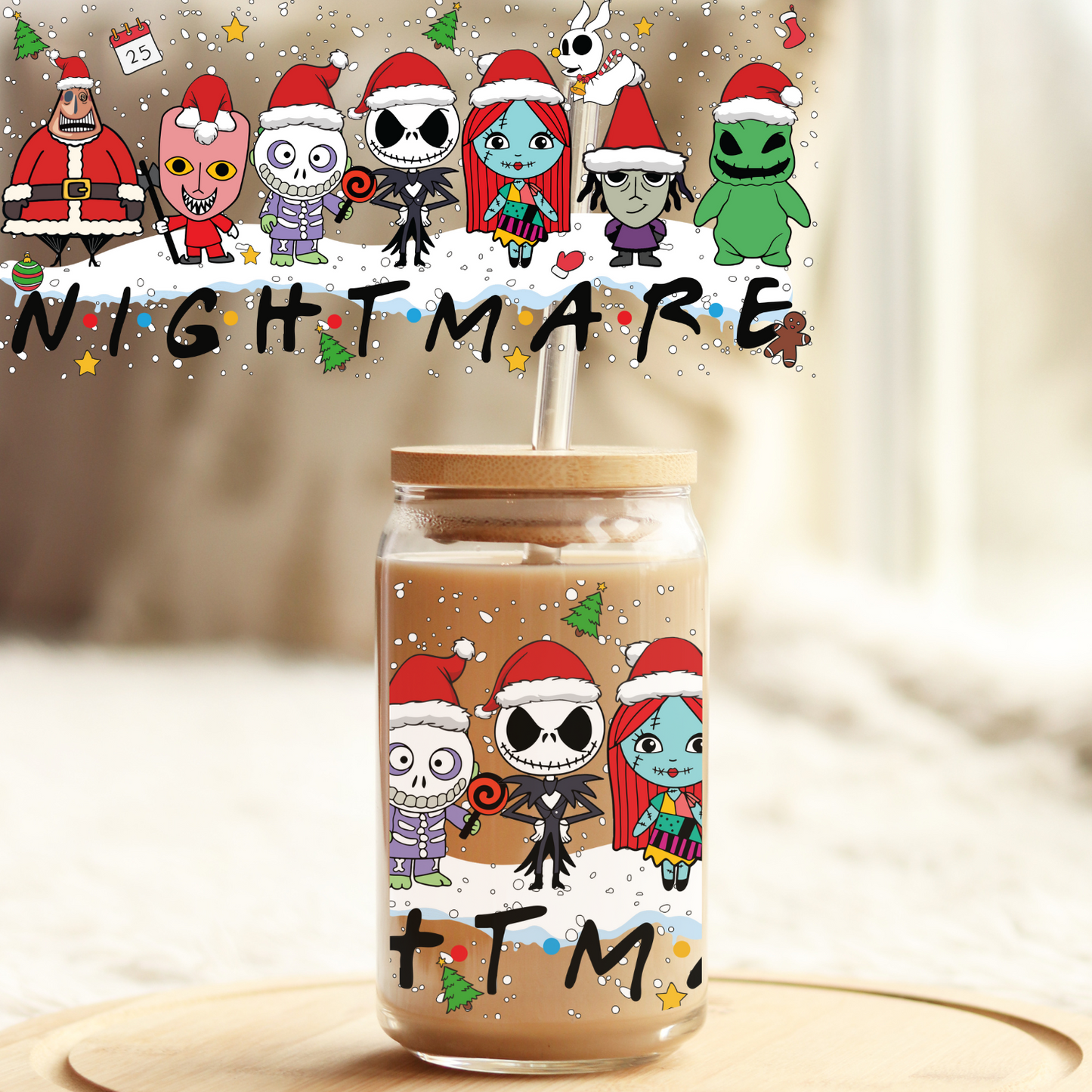 Tumbler Cup Wrap 16oz UV DTF Crystal Sticker: Jack and Sally Christmas UVDTF100274