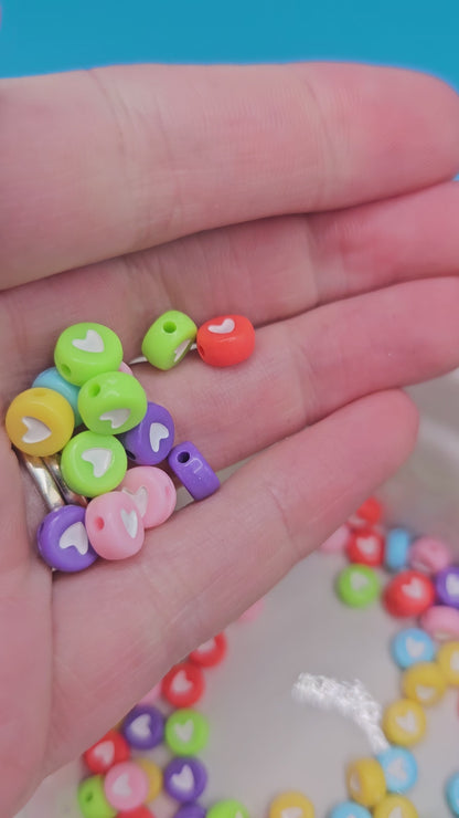 Round Heart Acrylic Beads (100) | friendship beads | colorful heart beads | wristlet beads