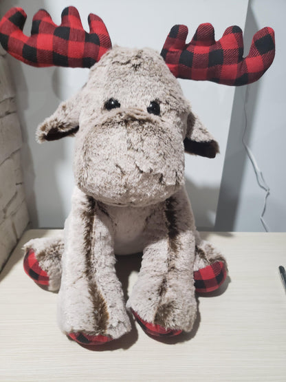 Grey Plush Moose With Buffalo Plaid Antlers for Christmas - Cutey K Blanks