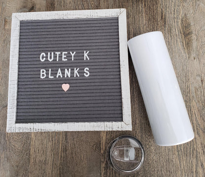 20oz White Sublimation Straight Tumbler with Slide Lid - Cutey K Blanks