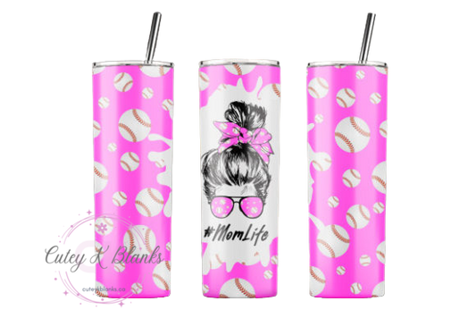 Tumbler Wraps  - Pink Baseball Mom Life - TW100014 - Cutey K Blanks